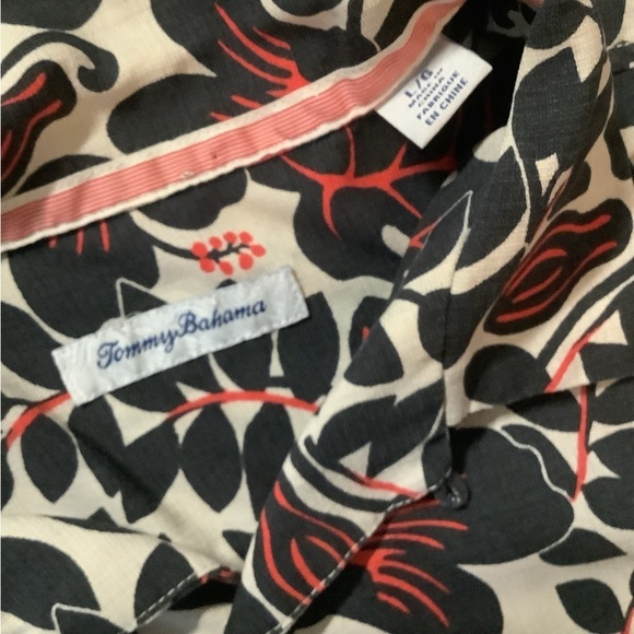 Tommy Bahama Floral Silk Blend Short Sleeve Collared Shirt Large Black Red Cream - Picture 4 of 4